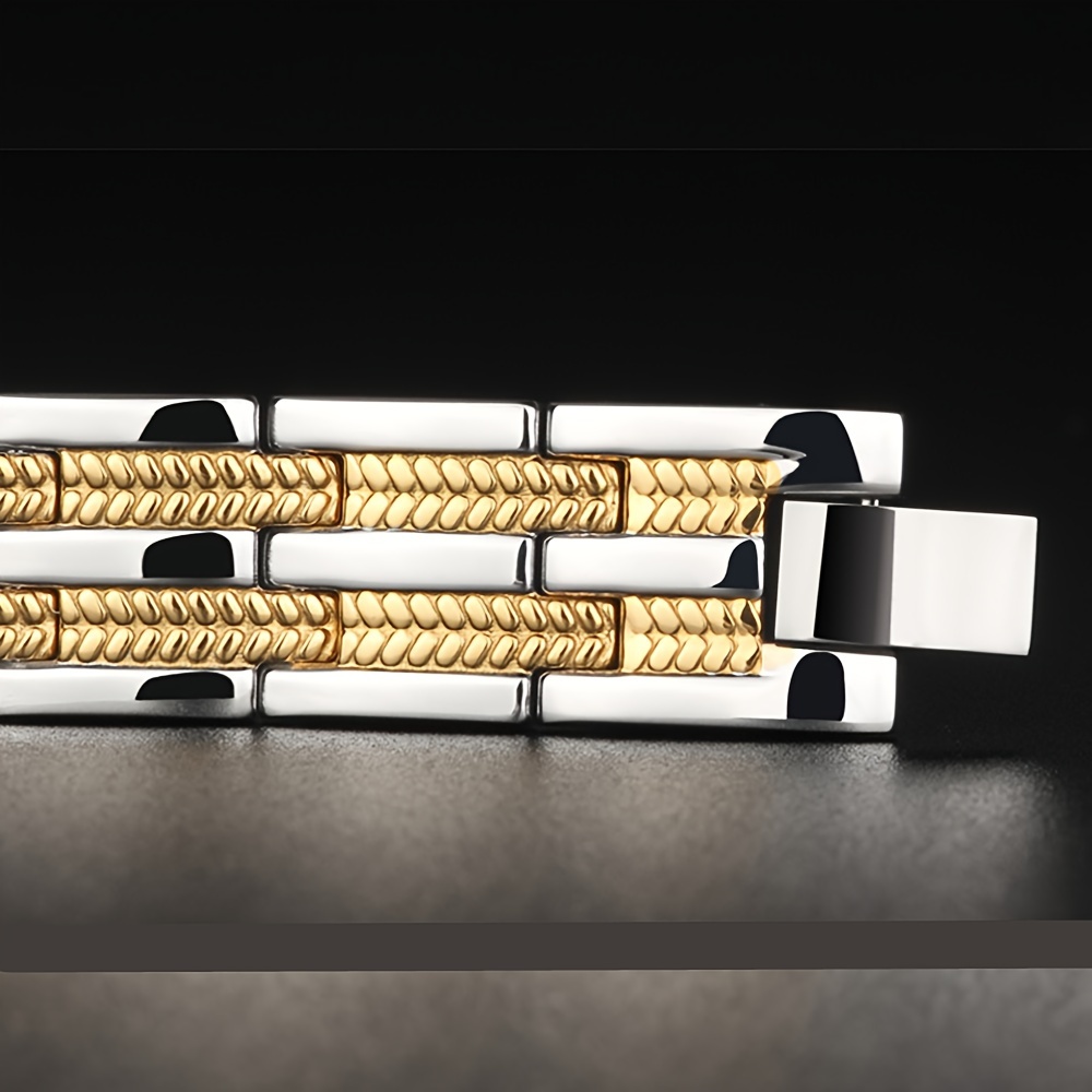 Men's Titanium Steel Bracelet, Dual Golden Design, 220mm Length